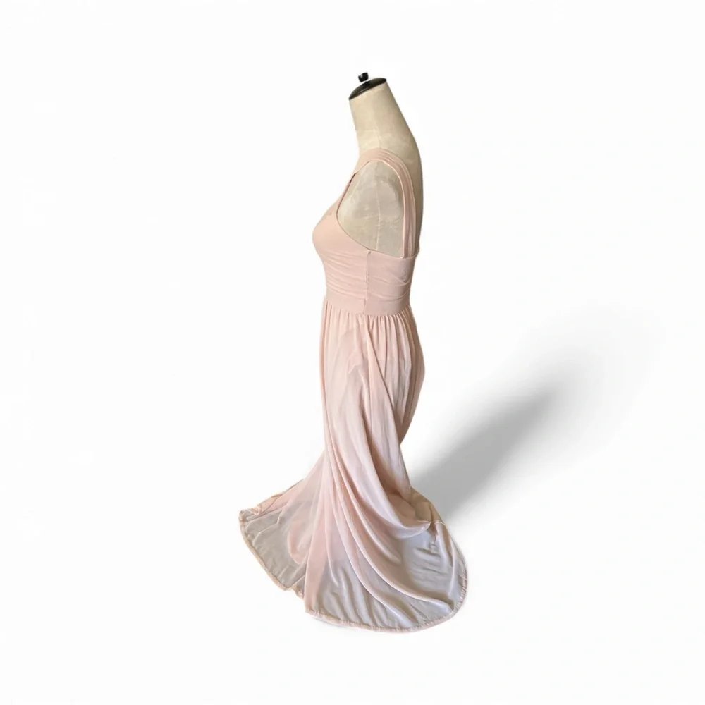 Lulu's Sz S Soft Blush Pink A Line Halter Chiffon Maxi Formal Bridesmaid Dress - Picture 4 of 12